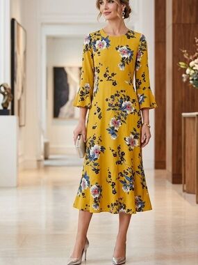 ASOS Yellow Long Sleeve Sundress with Bell Sleeves
